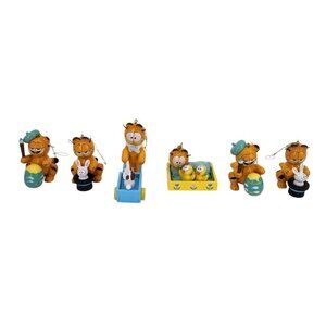 Vintage Dakin Garfield Wooden Easter Ornaments 1981 6pc